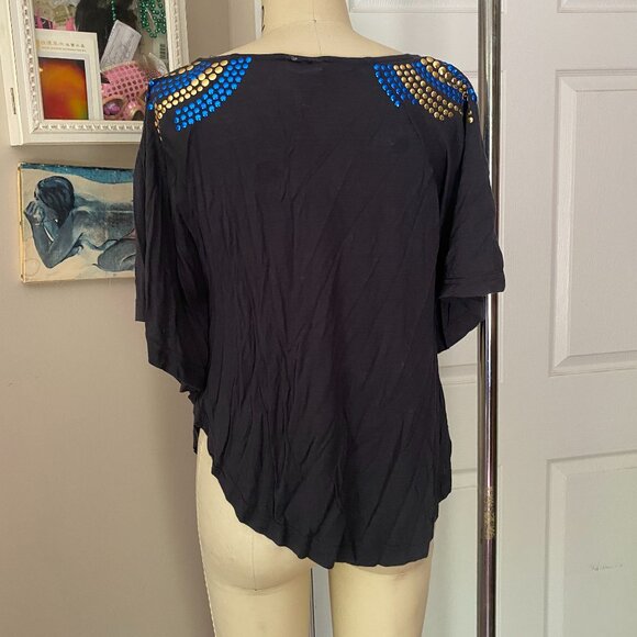 FREE PEOPLE Navy STUDDED Batwing Dolman Y2K Blouse Shirt *SMALL* - Picture 4 of 5